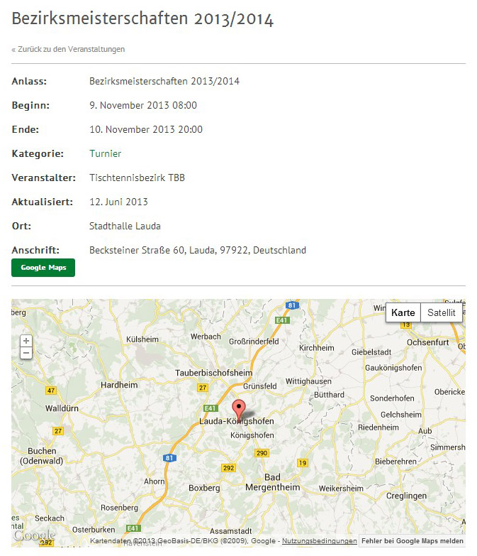 Beispiel: Termin mit Ortsangabe und Karte von Google Maps. Bild: Beispiel: Termin mit Ortsangabe und Karte von Google Maps.