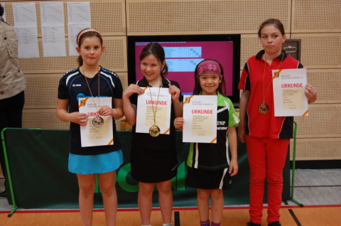 Die Siegerinnen im Wettbewerb Schülerinnen U11 mit der Viertplazierten Lucia Behringer (2. von rechts, FC Dörlesberg). Foto: Christian Behringer