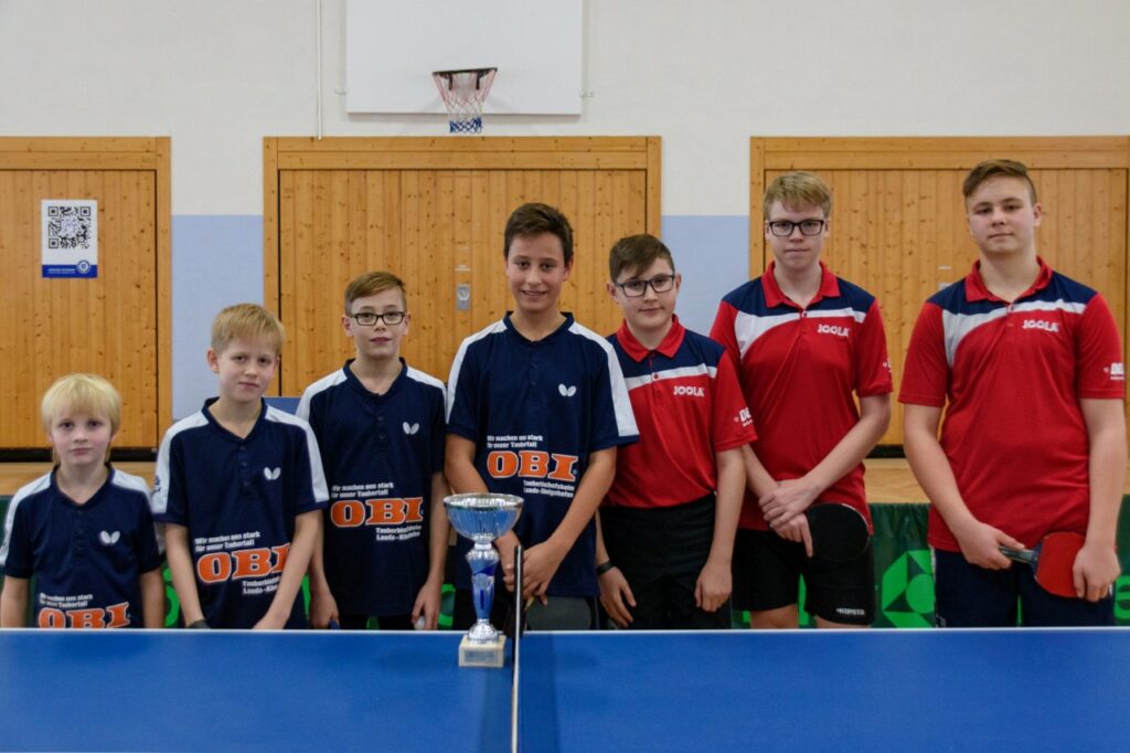 Die Endspielteilnehmer im Bezirkspokal 2018/2019 der Jungen: das siegreiche Team der SG Niklashausen/Külsheim und SG Lauda/Oberlauda (von links).