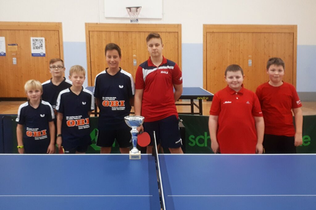 Die Endspielteilnehmer im Bezirkspokal 2018/2019 der Schüler: das siegreiche Team der SG Niklashausen/Külsheim und SG Lauda/Oberlauda (von links).